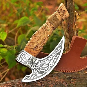 Couteau à pizza Viking fait main en forme d'hache avec étui en cuir, trancheuse en acier carbone, hache de chef Viking, accessoires haut de gamme pour four à pizza - Product Image 2