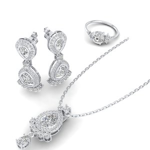 Ensemble collier et boucles d'oreilles REYES Classic en argent sterling 925 avec moissanite taille poire 7,19 carats, pour mariage de luxe, cadeau de mariage, bijoux fins - Product Image 1