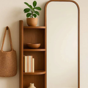 Espejo de pared moderno de lujo con marco de madera de forma única, espejo de cuerpo entero antiguo marrón, marco decorativo para dormitorio. - Product Image 1