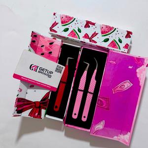 Pince à épiler pour extensions de cils en acier inoxydable de haute qualité, 90 degrés/courbe, rose, rouge, noir, avec découpe étoile, logo personnalisé, instrument de beauté - Product Image 1