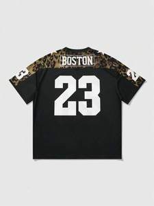 เสื้อเจอร์ซีย์อเมริกันฟุตบอลผู้ชาย ทรงโอเวอร์ไซส์ สตรีทแวร์ คอวี โพลีเอสเตอร์ เสื้อกีฬาหมายเลขพิมพ์ลายเสือดาวที่ไหล่ รับผลิตแบบ OEM - Product Image 2