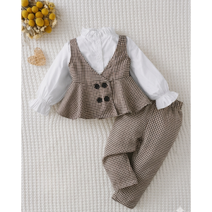 Girls Vintage Checkered Peplum Top & <b>Pants</b> Set 2 Piece Outfit - Product Image 1