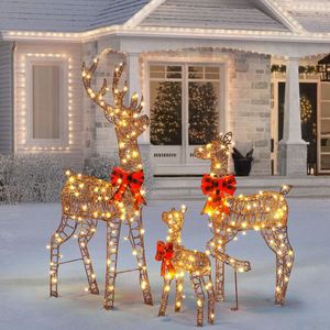 Set di 3 Renne Natalizie da Esterno Resistenti alle Intemperie, Ornamento Luminoso in Rattan per Decorazioni Festive - Product Image 3