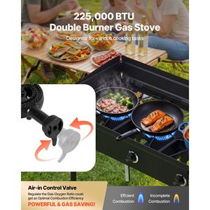 Fornello a Gas Propano per Esterni a 3 Bruciatori in Acciaio al Carbonio Resistente, 225.000 BTU, Fornello da Campeggio LPG per Picnic - Product Image 3