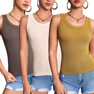 Women Solid Color Knitted Tank <b>Tops</b> O-Neck Sleeveless Casual <b>Top</b> Breathable Spandex Cotton Blend Regular Length - Product Image 3