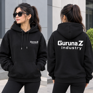Sweat-shirt à capuche noir pour homme GurunaZ, en coton molletonné, coupe ample, décontracté, avec poche avant et logo imprimé - Product Image 3