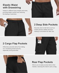 Men's <b>Cargo</b> Pants <b>Stretch</b> Sweatpants Elastic Drawstring Casual Workout Joggers Hiking Tactical Pants with 6 Pockets - Product Image 5