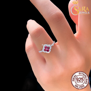 แหวนดอกทิวลิปประดับทับทิมเงินแท้ชุบ 925 สุดคลาสสิก เหมาะสำหรับขอแต่งงาน มีจำหน่ายสำหรับส่งออกในราคาพิเศษ - Product Image 4