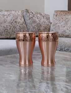 Ensemble de 2 gobelets en cuivre avec bord martelé et bande décorative, vaisselle traditionnelle pour la maison, le bar, les dîners et les occasions spéciales - Product Image 6