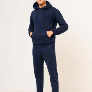 Conjunto de Sudadera con Capucha Azul Marino para Hombre, Pantalones Deportivos Casuales de Color Sólido, Chándal Completo, Ropa Deportiva de Invierno, 100% Algodón Felpa - Product Image 1