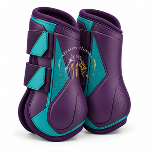 Botas de cepillado para caballos resistentes, diseñadas con material exterior duradero, acolchado cómodo y correas ajustables para entrenamiento regular. - Product Image 2