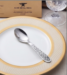 Juego de cucharas contemporáneas Jali con diseño calado, de acero inoxidable con pulido espejo, resistentes al óxido, con corte láser, para cenas familiares y eventos. - Product Image 5