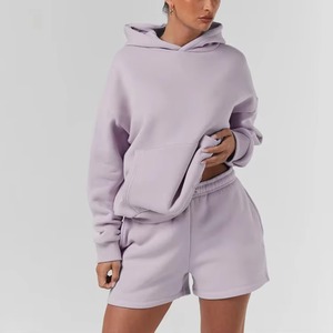 Nuevo Conjunto de Sudadera con Capucha y Pantalones Cortos de Punto Transpirable para Mujer, Estilo Casual, Otoño Invierno, Color Sólido, con Logotipo Personalizado, Ropa Abrigada - Product Image 2