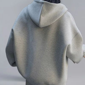 Ensemble de survêtement unisexe gris en polyester épais à manches longues avec capuche et cordon de serrage, coupe décontractée, couleur unie, poches latérales, hiver - Product Image 3