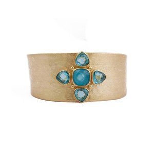 Blue Chalcedony Topaz Gemstones Gold Plated Cuff <b>Bracelet</b> Handmade Statement <b>Bangle</b> Fashion Cuff <b>Bracelet</b> - Product Image 3