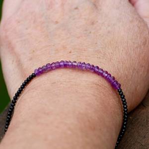 Natural Black Spinel Amethyst Bracelet Sterling Silver Handmade Gemstone Jewelry Gift For Women - Product Image 5