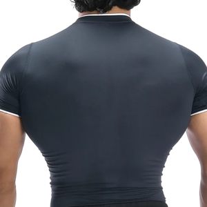 Men’s Athletic Compression Navy/<b>White</b> Shirt Breathable Quick Dry Stretch Short Sleeve Workout Gym Training Sports Top - Product Image 4