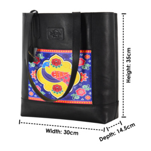 Sac fourre-tout en cuir de vachette véritable pour femme avec appliqué ethnique, sac à bandoulière décontracté pour usage quotidien, OEM ODM Marque privée - Product Image 6