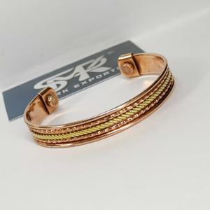 Elegant Traditional <b>Magnetic</b> Copper Open Cuff Bangle Handmade Adjustable <b>Bracelet</b> with Chain Strip Design Lightweight - Product Image 1