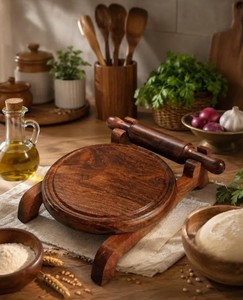 Wooden Eco-Friendly Roti <b>Maker</b> Chakla Belan Set Natural Wood Rolling Board Pin Holder for <b>Chapati</b> Tortilla Kitchen Tool - Product Image 2