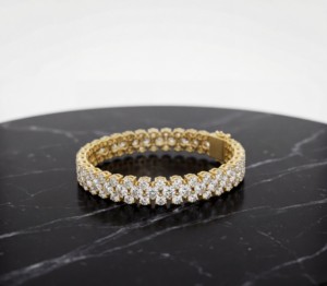 Chaîne élégante et luxueuse en argent sterling plaqué or, double rangée de diamants de laboratoire, idéale pour mariage ou fête - Product Image 2