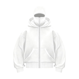 Custom Logo Zipper-Up Street Style Balaclava Hoodie Double Mask Oversized Vintage <b>Drop</b> Shoulder Ninja 100% Cotton Lined - Product Image 1