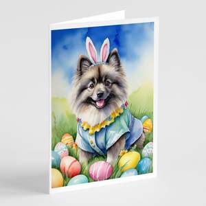 Whimsical Keeshond Easter Egg Hunt A7 Cartes de vœux Pack de 8 cartes vierges avec enveloppes Taille 5x7 - Product Image 1