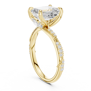 Bague de fiançailles en or avec diamant taille émeraude, à double sangle et pavé, bijoux de mariée de luxe - Product Image 5