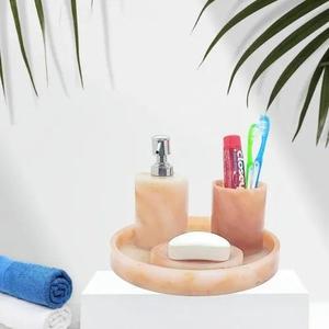 Juego de Baño de Resina de Tres Piezas, Jabonera Redonda, Portacepillos de Dientes, Dispensador de Jabón, Diseño Minimalista, Accesorios de Baño - Product Image 1