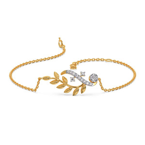 Bracelet Botanical Sweep en diamant avec chaîne en or jaune et motif central en branche de feuille sculptée - Product Image 1