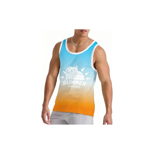 Camiseta sin mangas para hombre, de playa, verano, manga corta, con estampado gráfico, de secado rápido, con logo frontal sublimado, para gimnasio y entrenamiento. - Product Image 4