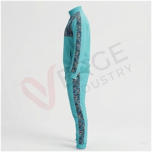 Ensemble de survêtement turquoise pour homme, manches longues, col montant, fermeture éclair sur le devant, imprimé géométrique, respirant, coupe sportive, coupe régulière, pour le printemps - Product Image 3