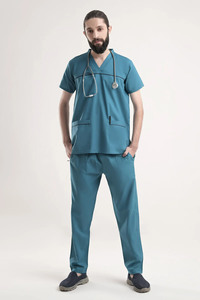 Men's Navy <b>Blue</b> V-Neck <b>Scrub</b> Set Cotton Polyester Woven Hospital Uniforms Doctor Uniforms Needle Detection Blouses Shirts - Product Image 5