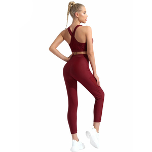 Luxury <b>Women's</b> 2-Piece Activewear Set Seamless Yoga Leggings with <b>Mesh</b> Solid Design Elastic Waist Front Logo - Product Image 5