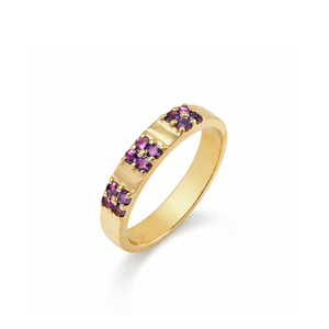 Gold & Rhodium Plated Classic Amethyst Round <b>Stone</b> Cluster Band Ring 12 <b>Stone</b> Prong Set Wedding Gemstone Jewelry - Product Image 1