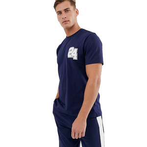 T-shirt en coton bleu marine pour homme avec impression du numéro 24, style décontracté, respirant, manches courtes, logo sur le devant - Product Image 1