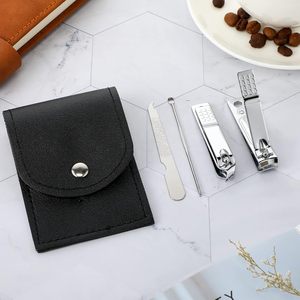 Top Quality 4 Piece Fingernail Care <b>Set</b> Pocket Leather Case Precision Clippers Nail File Ear Cleaner Gift Kit - Product Image 4