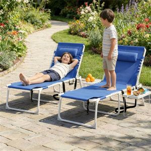 Set di 2 Sedie Pieghevoli da Esterno Blu Navy per Prendere il Sole - Product Image 1