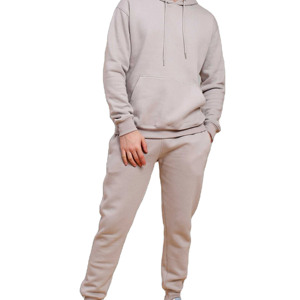 Ensemble de survêtement beige personnalisé pour homme, sweat-shirt en molleton de coton et pantalon de jogging, vêtements de sport décontractés pour l'automne et l'hiver - Product Image 1