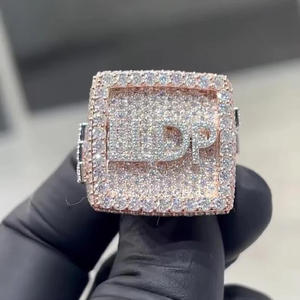 Lab Grown Diamond Iced Out Custom <b>Initial</b> <b>Ring</b> in 14K Rose Gold Micro Pave Hip Hop Statement <b>Ring</b> for Men Luxury Designer <b>ring</b> - Product Image 2