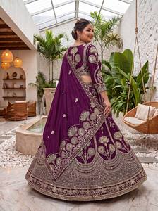 Rivaayat House Presents Bridal V-Neck Three-Quarter Sleeve A-Line Floor-Length Sequins Embroidery Wrinkle-Free <b>Lehenga</b> Choli - Product Image 4