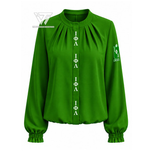 Vêtements de la sororité Iota Phi Lambda en gros, chemise plissée brodée surdimensionnée pour femmes avec manches bouffantes, accessoires grecs - Product Image 1