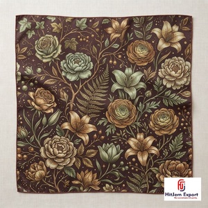 Foulard carré de haute qualité avec pompons, imprimé sur mesure, doux et léger, pour femme, faible MOQ, fournisseur OEM ODM, fabricant - Product Image 1