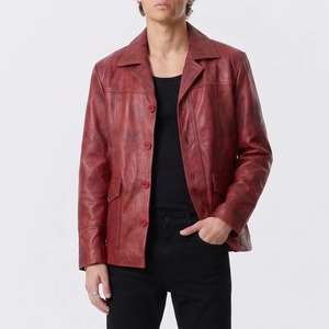 Chaqueta de Cuero Roja para Hombre, Estilo Retro Vintage con Botones, Prenda Exterior Clásica Estilo Película de Culto, Ropa Urbana para Motociclistas - Product Image 2
