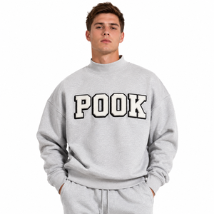 <b>Mens</b> Mock Neck Sweatshirt with Custom Chenille Letter Embroidery 100% Cotton Fleece <b>Pullover</b> <b>Mens</b> Mock Neck Sweatshirt - Product Image 1