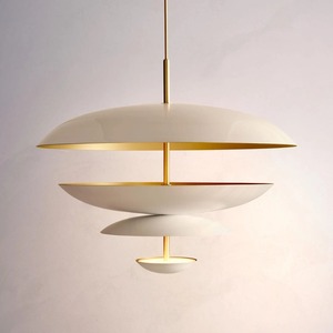 Industry Trending Modern Brass <b>Ceiling</b> Pendant <b>Light</b> With Four <b>White</b> Glass <b>Shades</b> Circular Design Lighting Fixture - Product Image 3