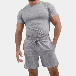 Survêtement personnalisé de couleur unie pour hommes, grande taille, Short à manches courtes, costume de sport, loisirs pour hommes, ensembles de Logo personnalisé pour hommes - Product Image 1