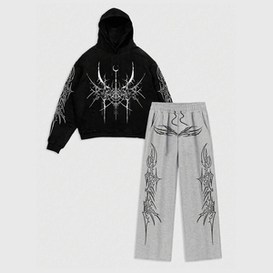Conjunto de Sudadera y Pantalones Anchos de Invierno para Hombre, Estilo Streetwear, Lavado Ácido, Diseño 2 en 1, Ajuste Holgado, Venta al por Mayor Personalizada - Product Image 1