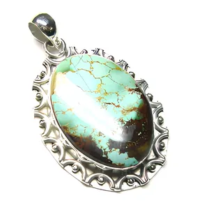 925 Sterling Silver Tibetan Turquoise Handmade Statement Pendant Necklace Bezel Setting Ethnic Vintage Jewelry Design - Product Image 1