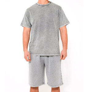 Conjunto de camiseta y pantalón corto de algodón lavado oversize para hombre, venta al por mayor - Product Image 1